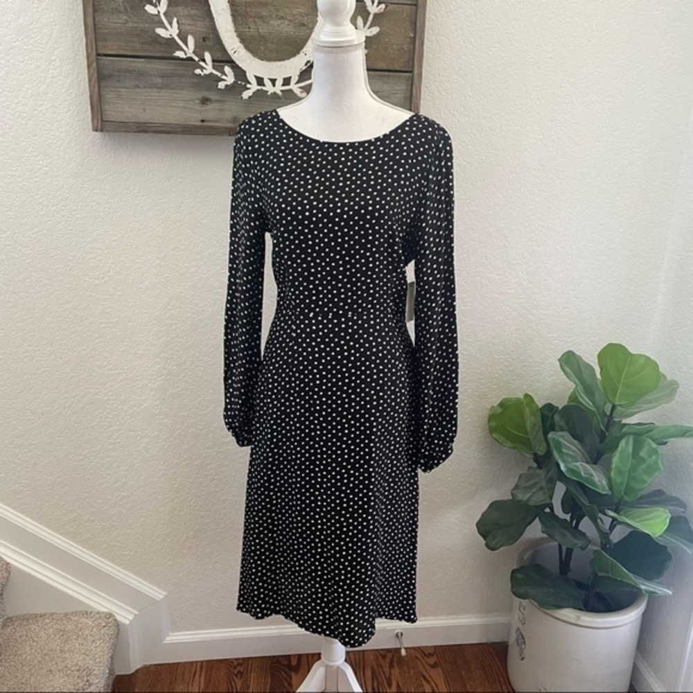 Anthropologie Maeve Agatha black white open back midi dress size 6 NWT